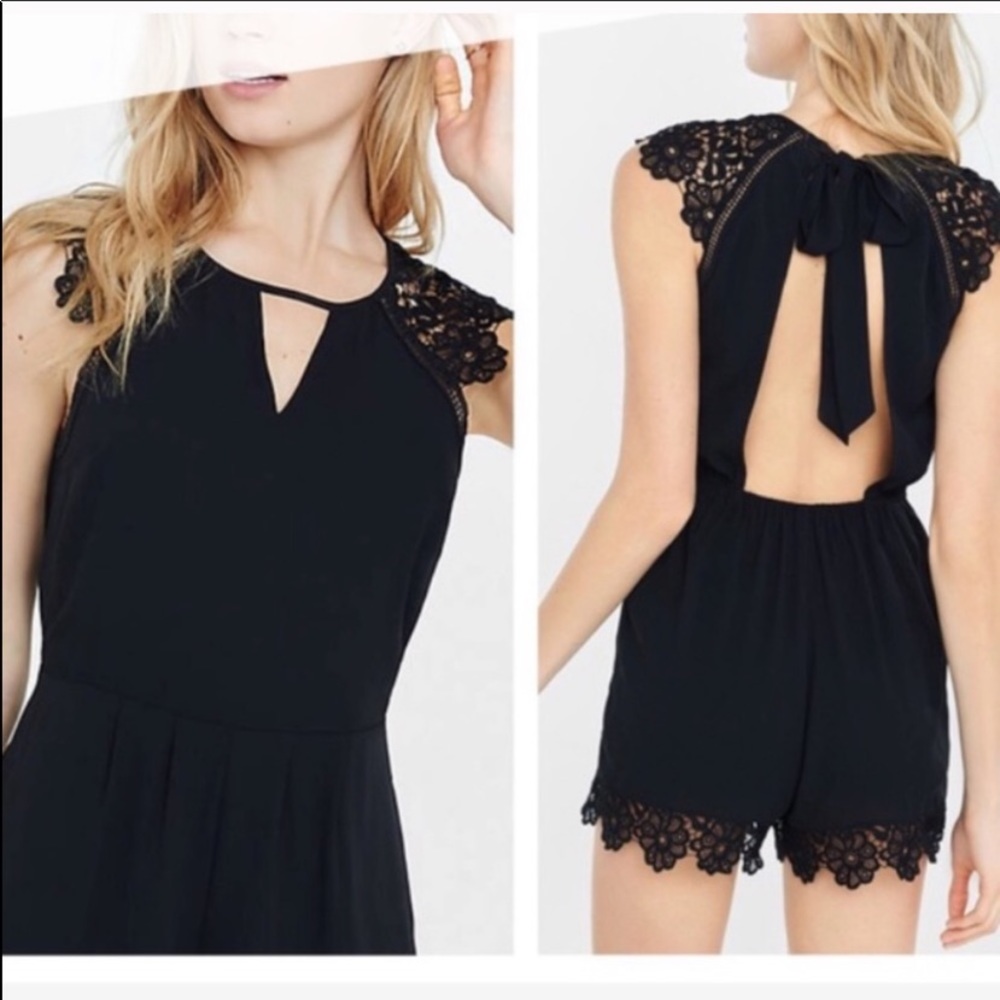 Express Lace Trim Open Back Romper
